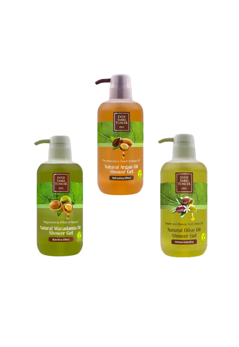 Set Eyup Sabri Tuncer Gel de dus Olive Oil 600 ml - Gel de dus Macadamia 600 ml - Gel de dus Argan 600 ml