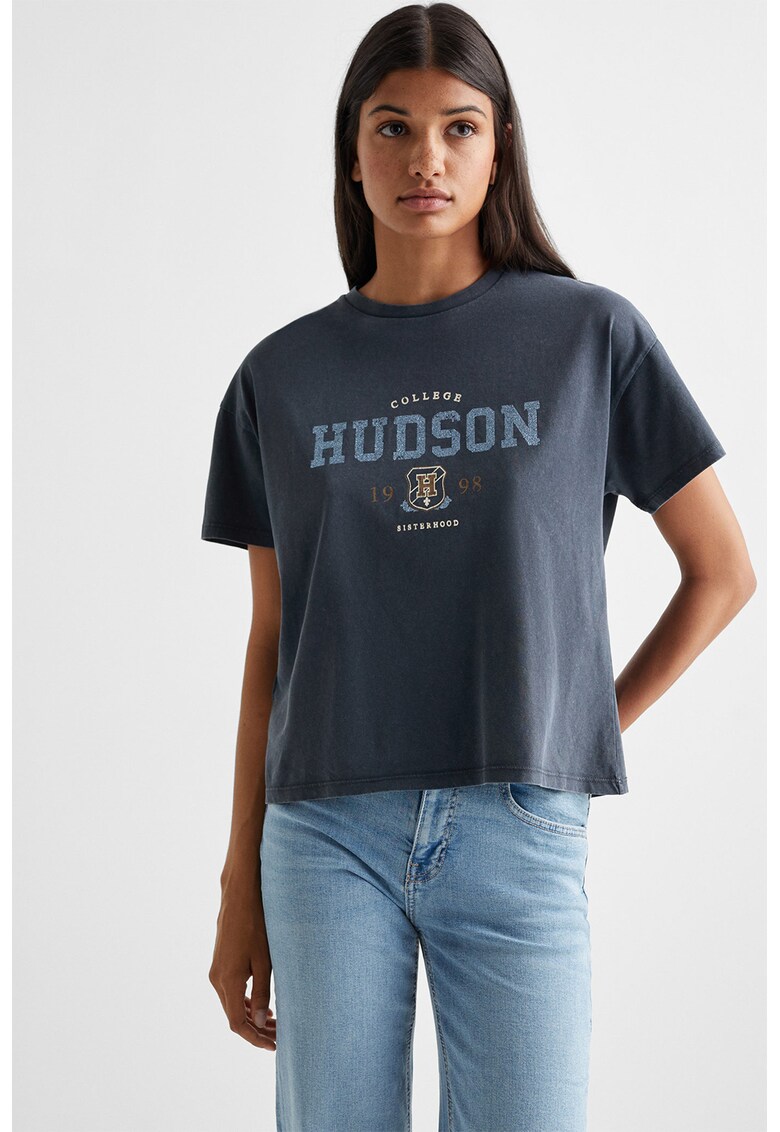 Tricou cu imprimeu text Hudson