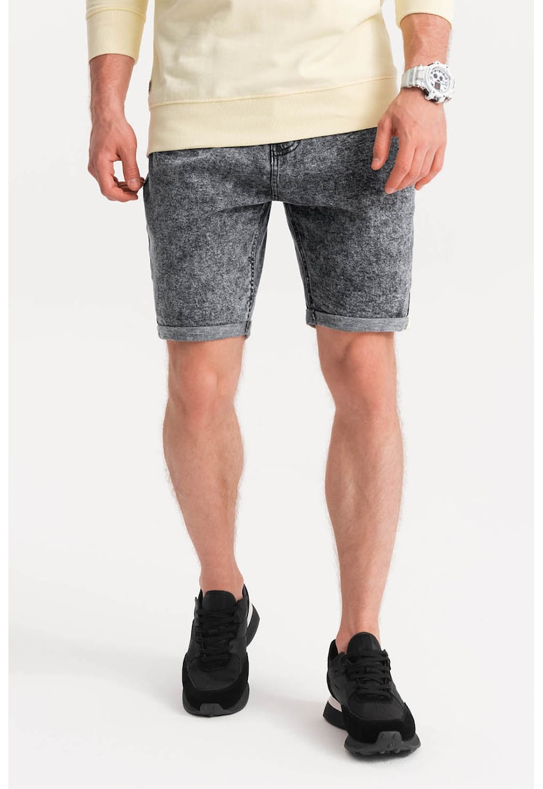 Blugi scurti cu 5 buzunare - Alb murdar/Gri antracit