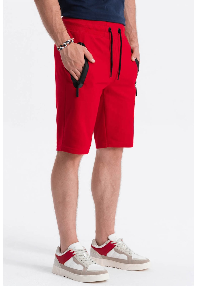 Bermude din jerseu cu buzunare laterale cu fermoar