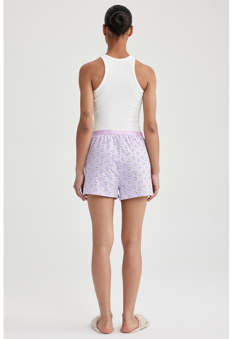 Pantaloni scurti de casa cu model text si grafic