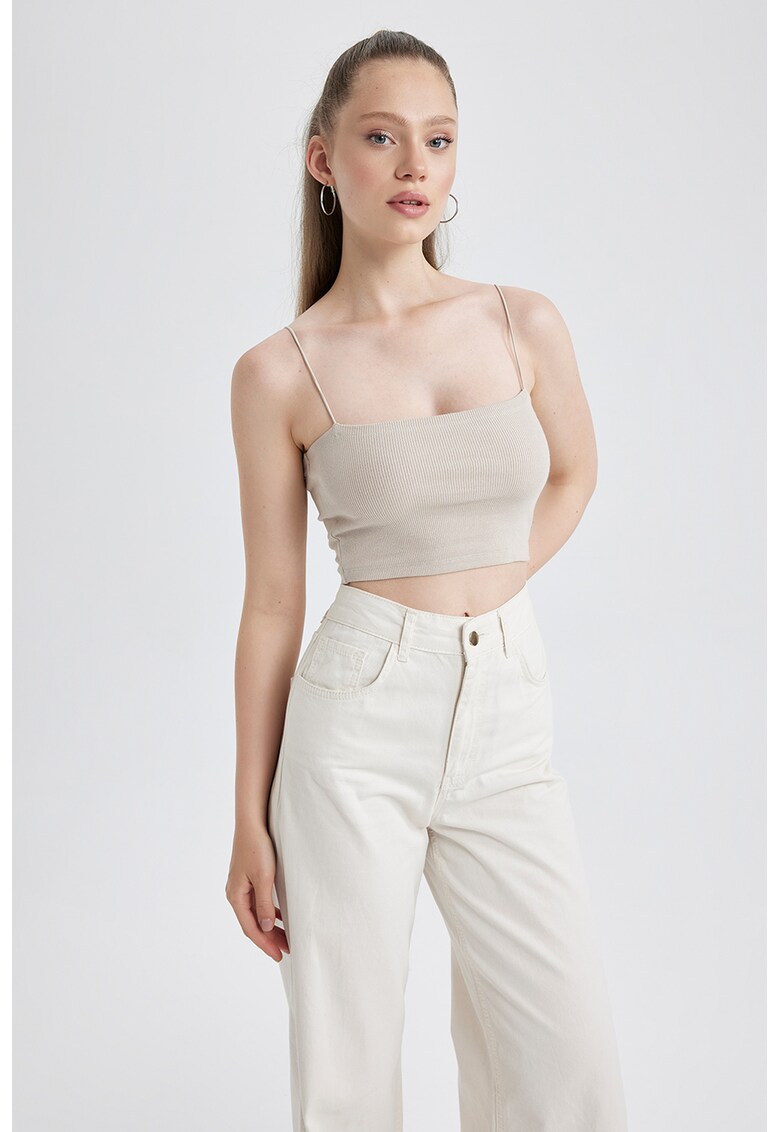 Top crop striat cu bretele inguste