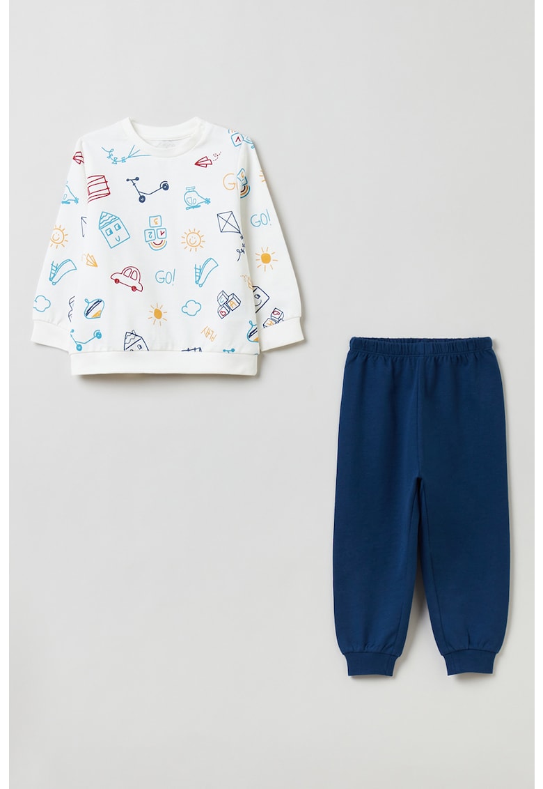 Pijama de bumbac cu imprimeu cu desene