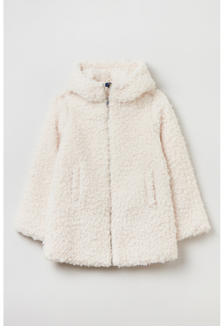 Palton de blana shearling sintetica cu gluga