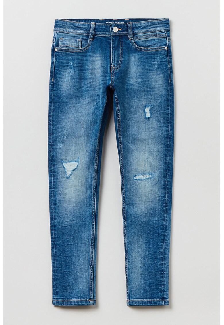 Blugi slim fit cu aspect deteriorat