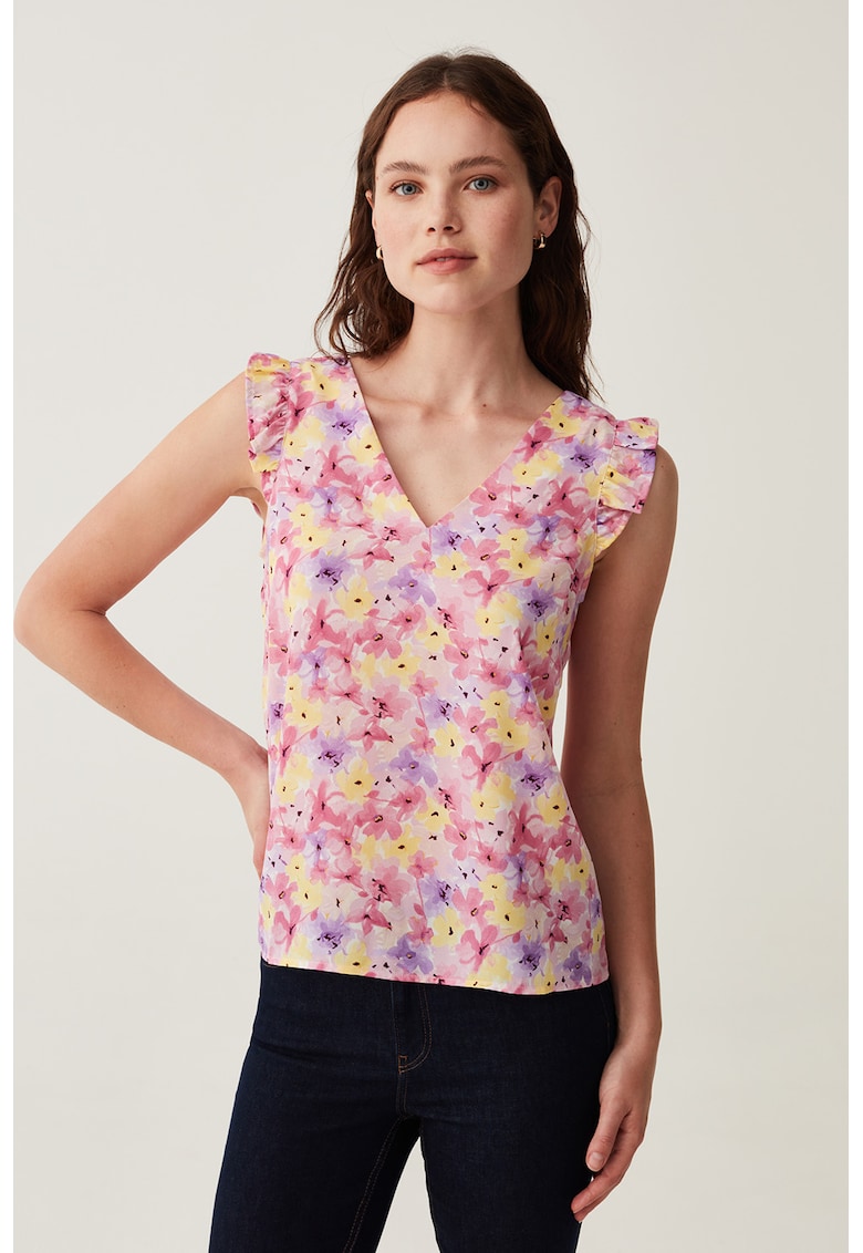 Флорална блуза с шпиц деколте