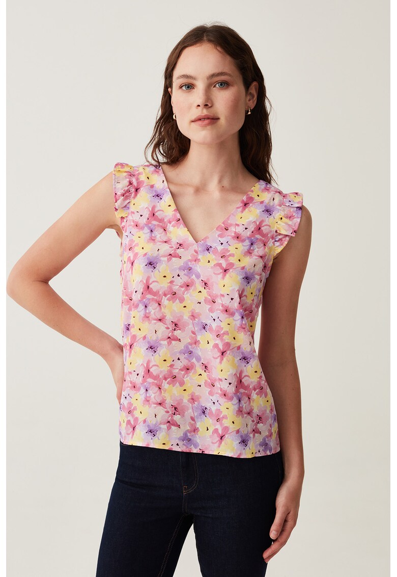 Bluza cu decolteu in V si imprimeu floral