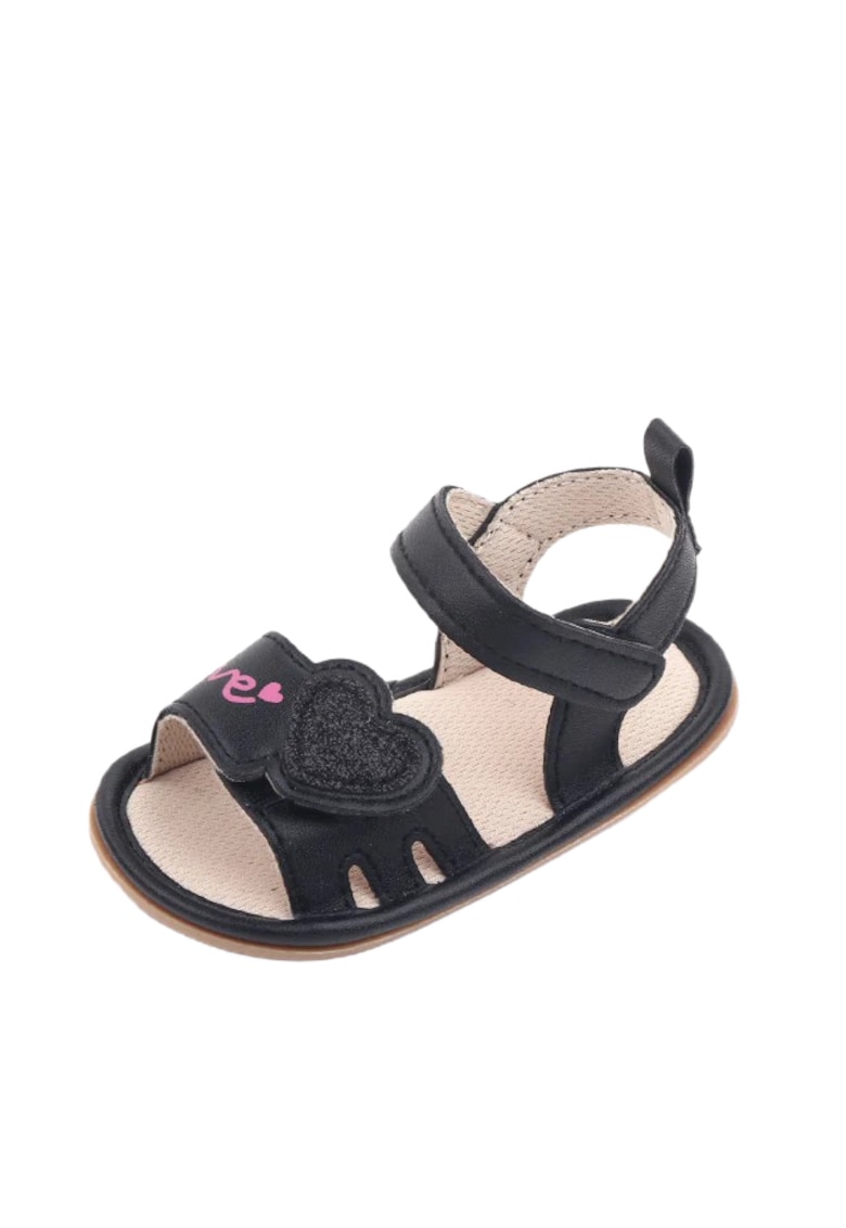 Sandale Model Love - Fete - Piele ecologica - Negru