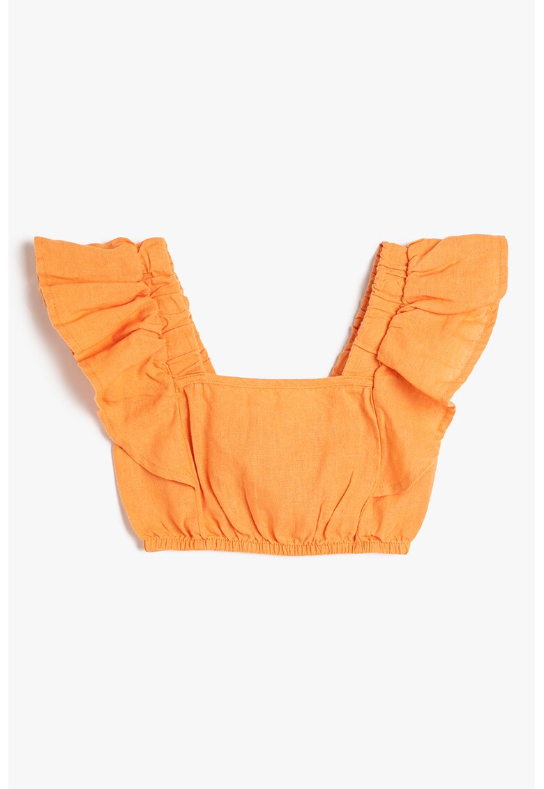 Bluza crop din amestec de in cu volane