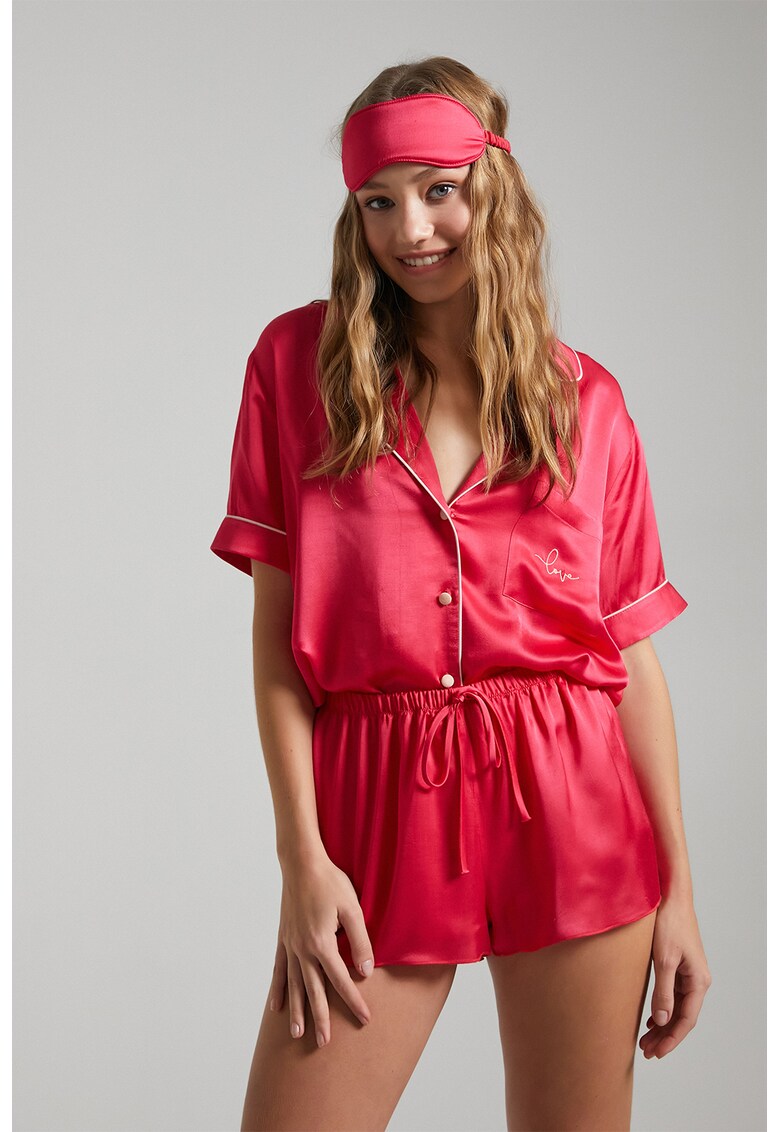 Camasa scurta de pijama cu aspect satinat