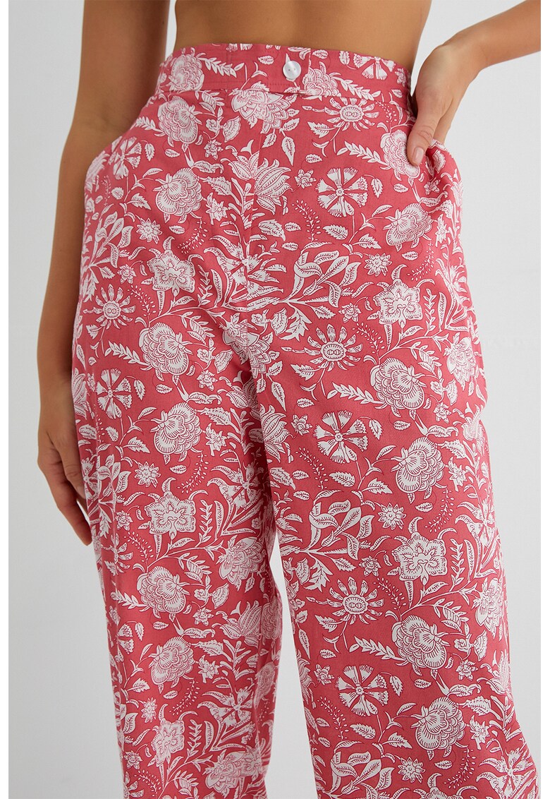 Pantaloni de pijama cu talie inalta si model floral