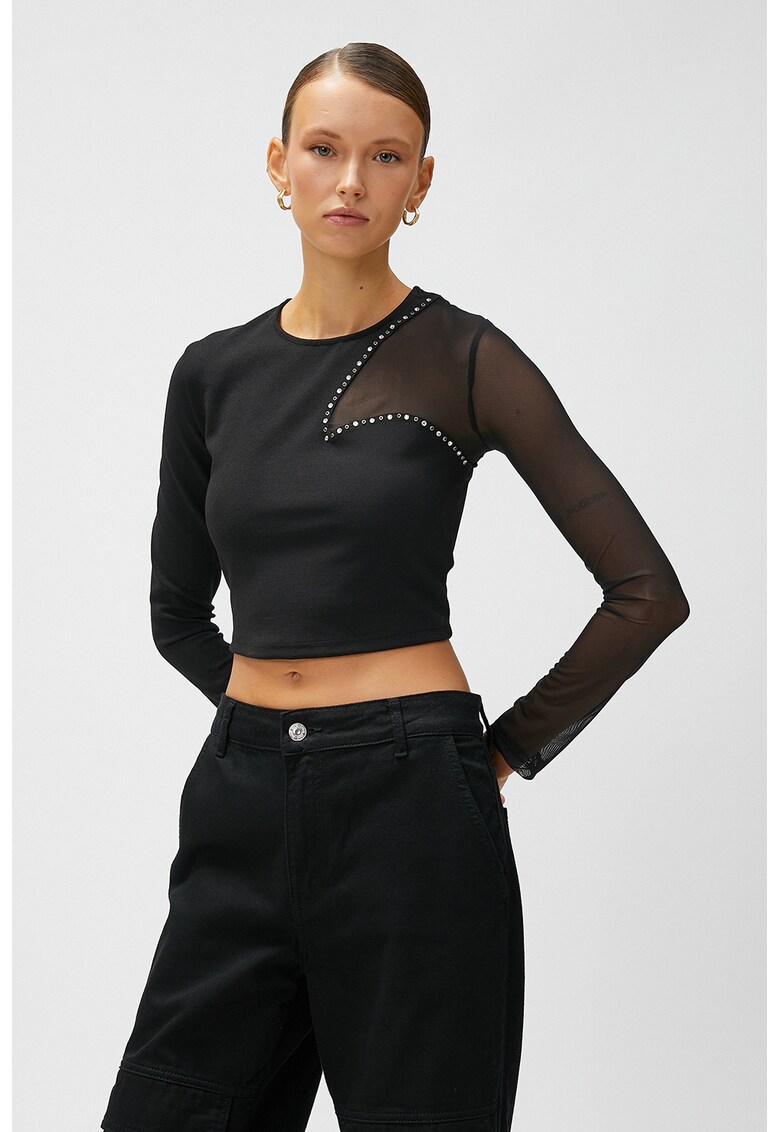 Bluza crop cu insertii de plasa