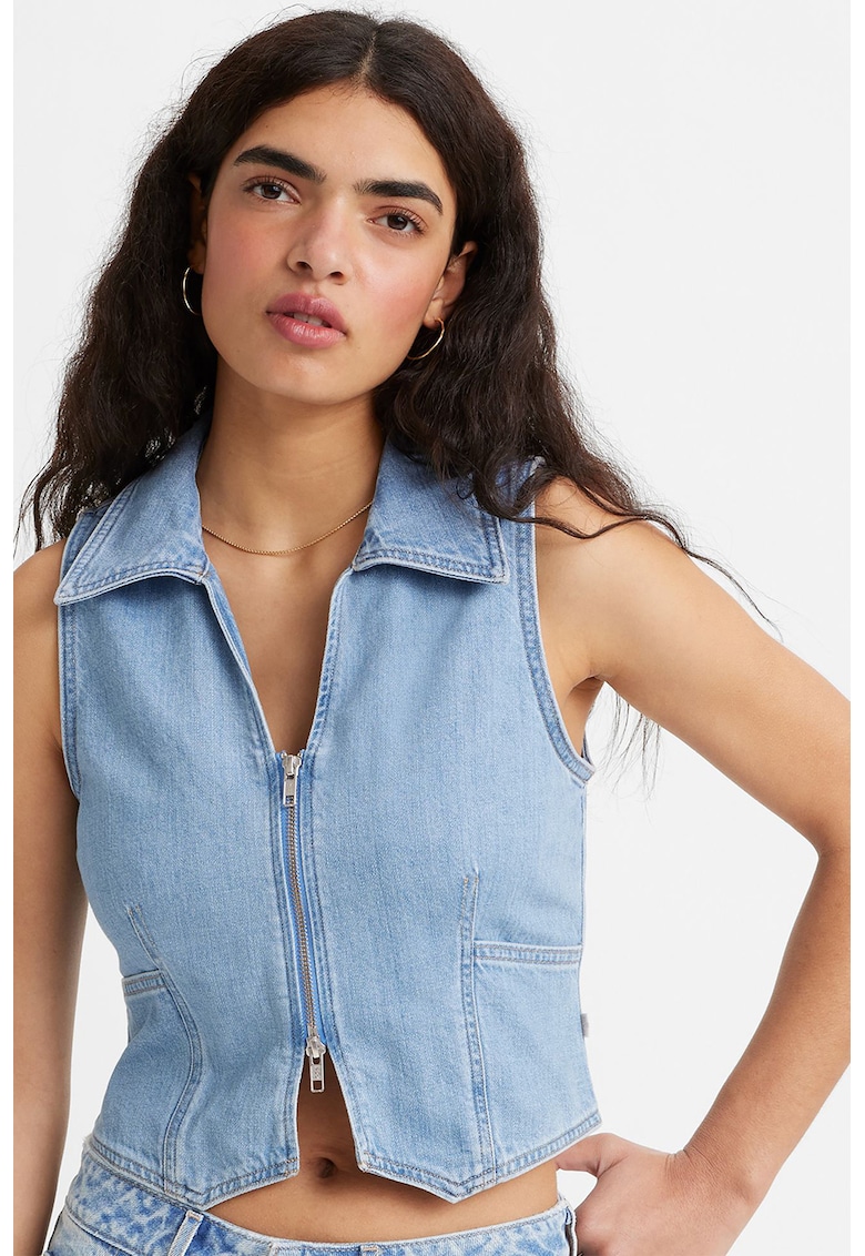 Vesta crop din denim lilou