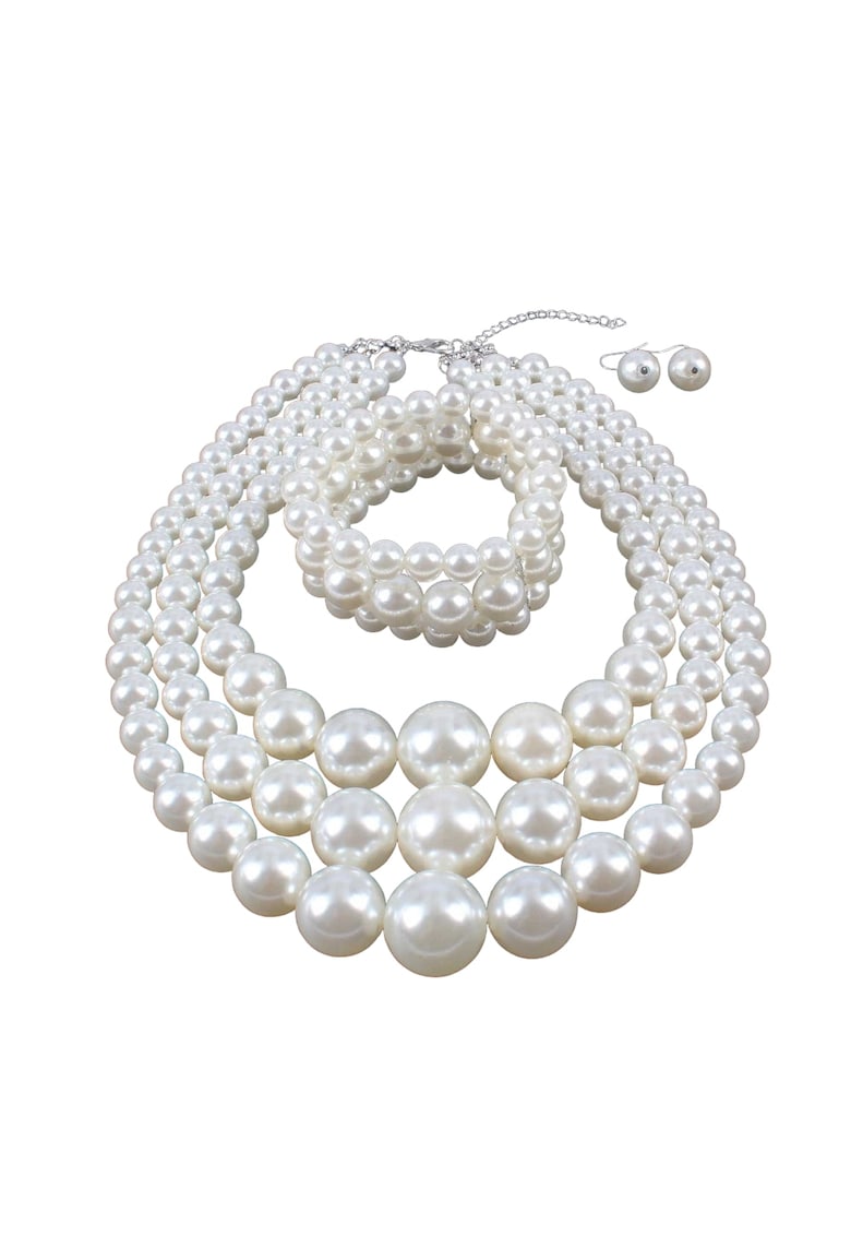 Set colier - cercei si bratara - argintiu - cu perle - Eleina C1 -