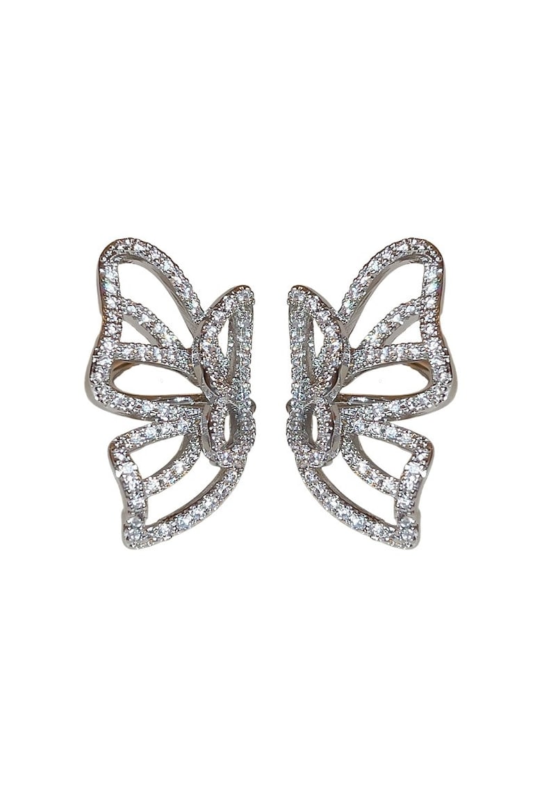 Cercei ear cuff - argintii - forma de fluture - cu pietre din zirconiu - Faith C3 -