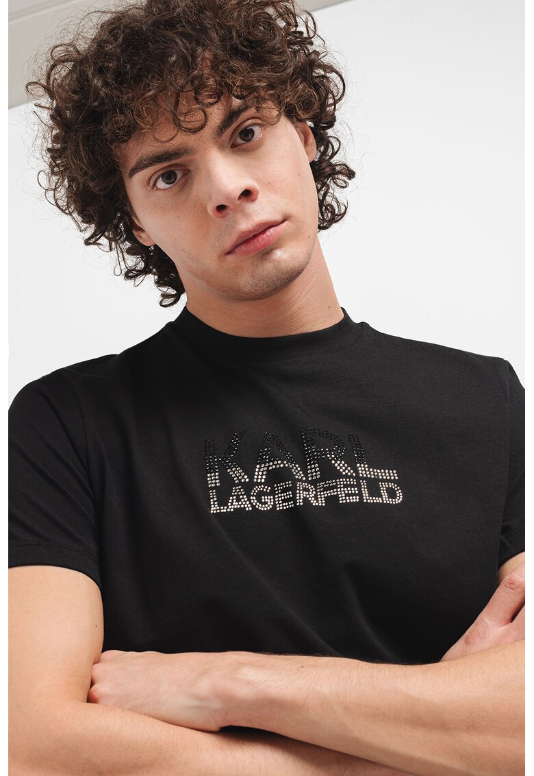 Tricou din bumbac cu logo cu strasuri
