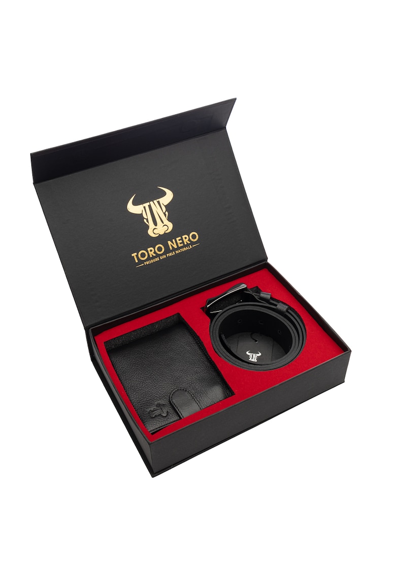 Set portofel si curea - barbati - din piele naturala - Negru - Executivee