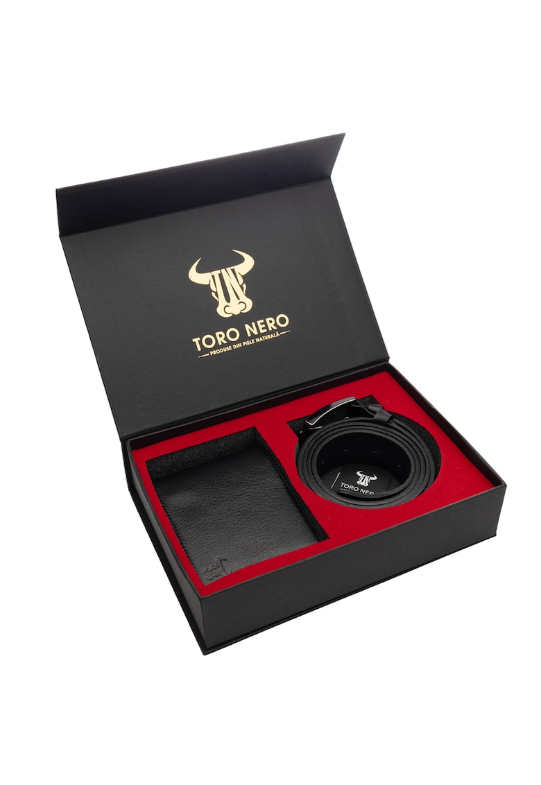 Set portofel si curea - barbati - din piele naturala - Negru - Muselles