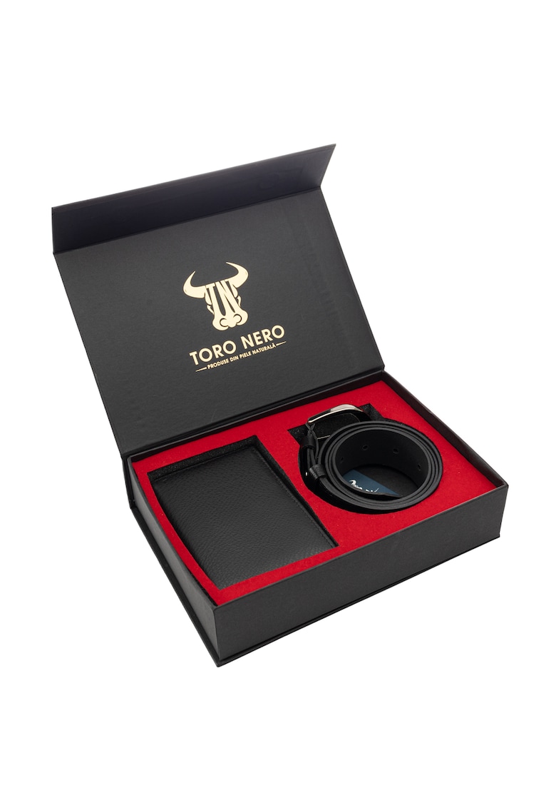 Set portofel si curea - dama - din piele naturala - Negru - Little