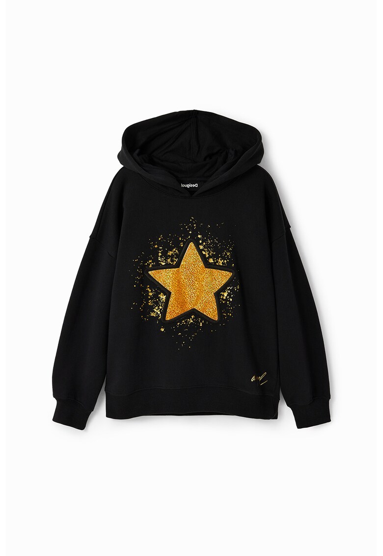 Hanorac cu aplicatie stralucitoare cu o stea - Auriu/Negru