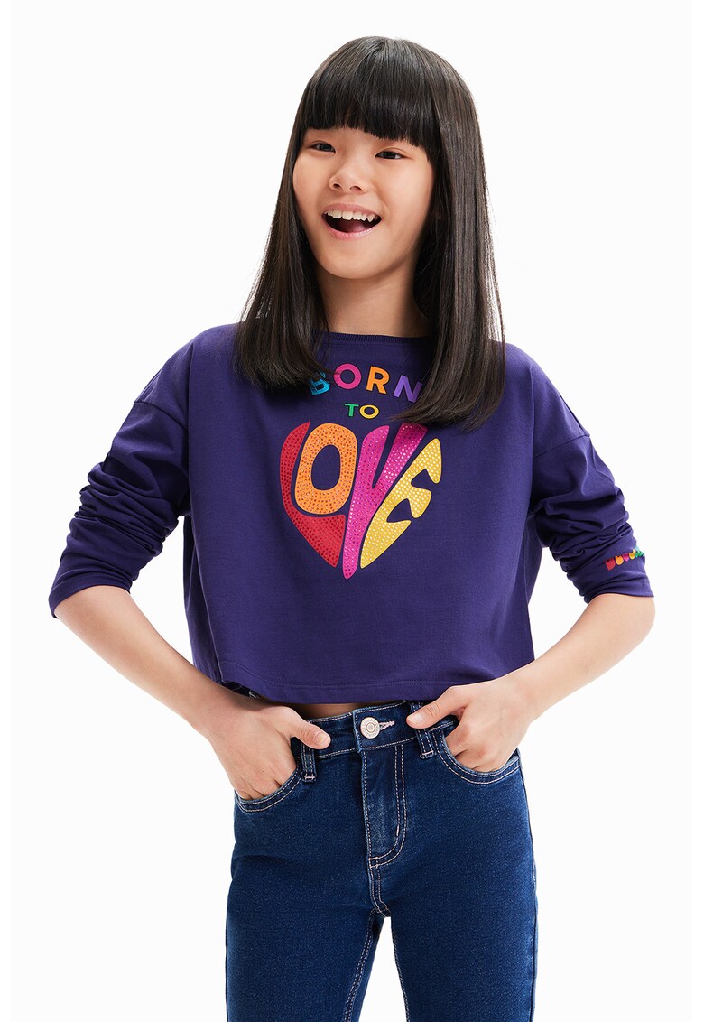 Bluza sport crop cu text