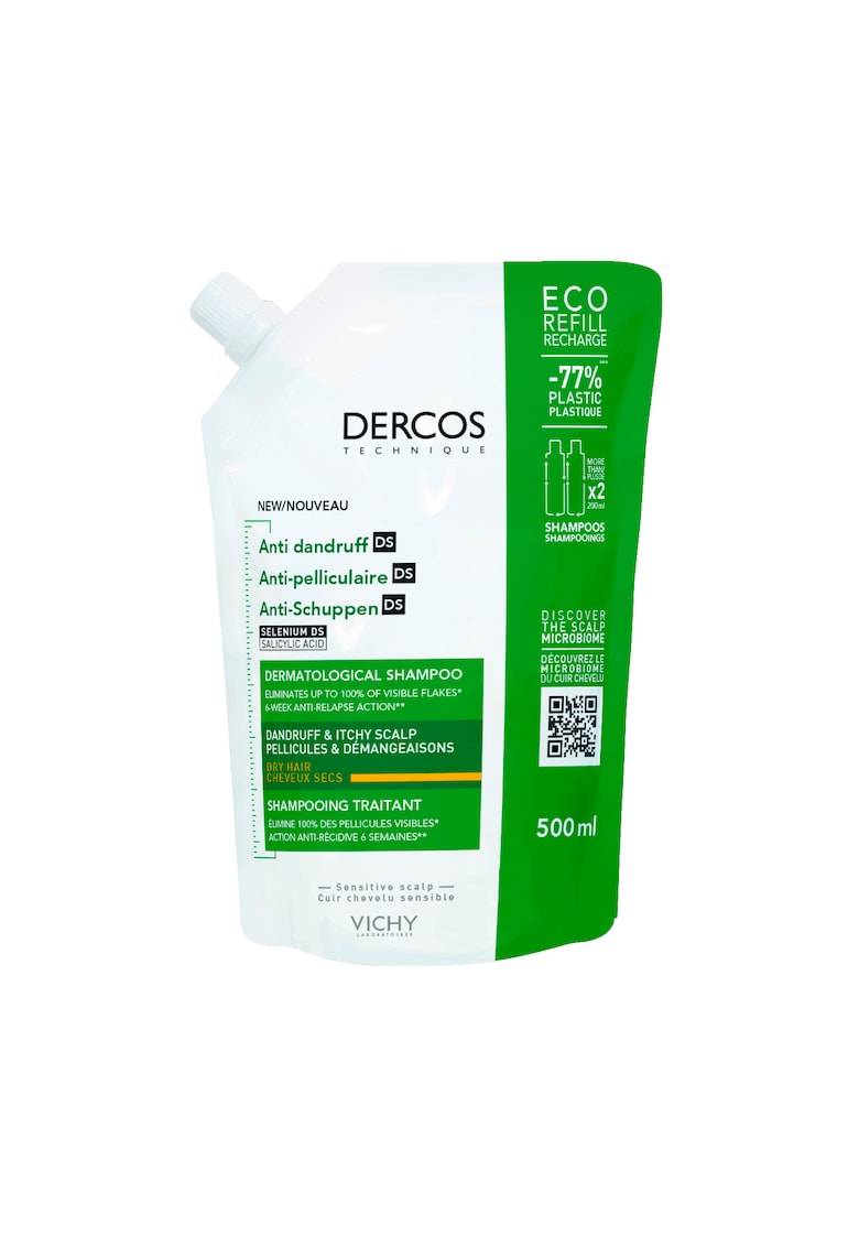 Sampon anti-matreata Dercos pentru par uscat - rezerva eco - 500 ml