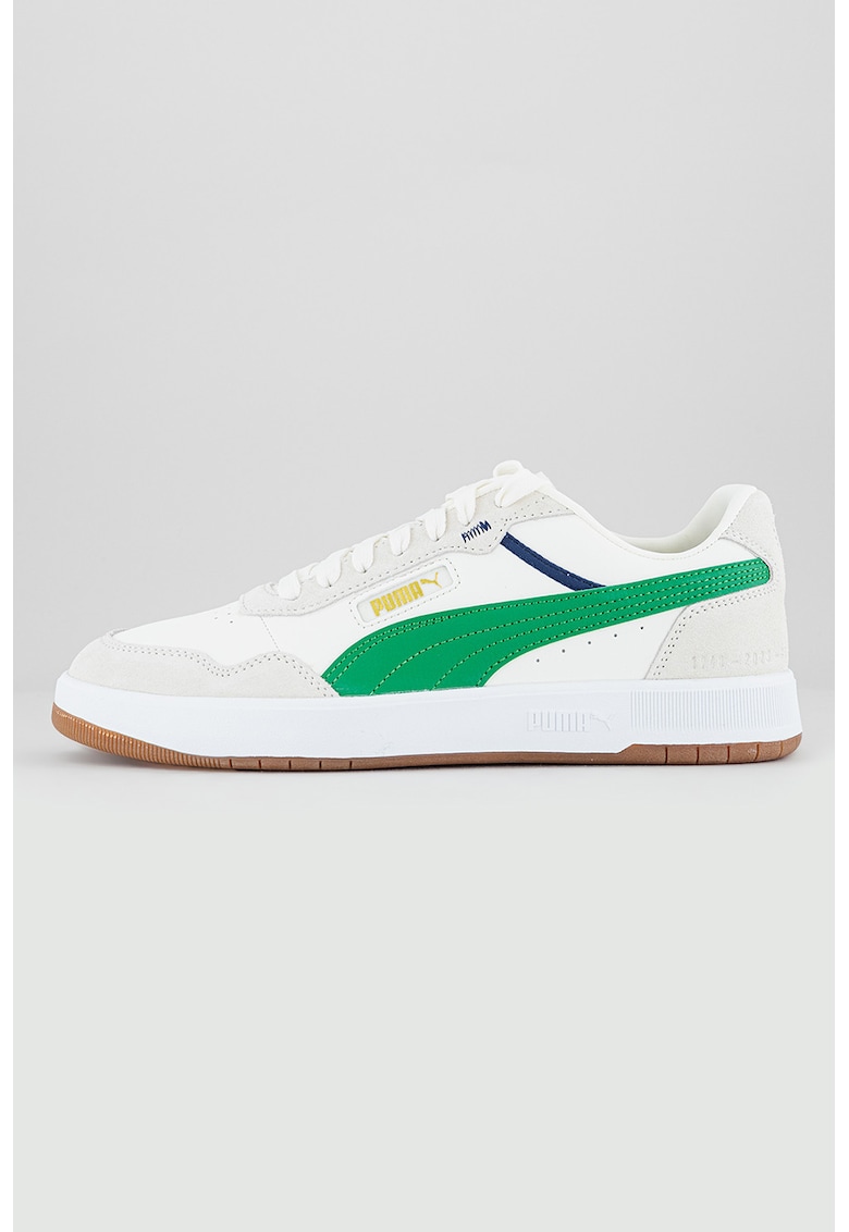 Pantofi sport de piele intoarsa si piele ecologica Court Ultra - Alb/Verde/Alb murdar