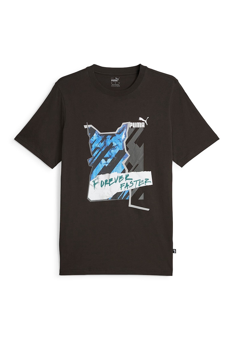 Tricou de bumbac cu decolteu la baza gatului - Negru/Albastru