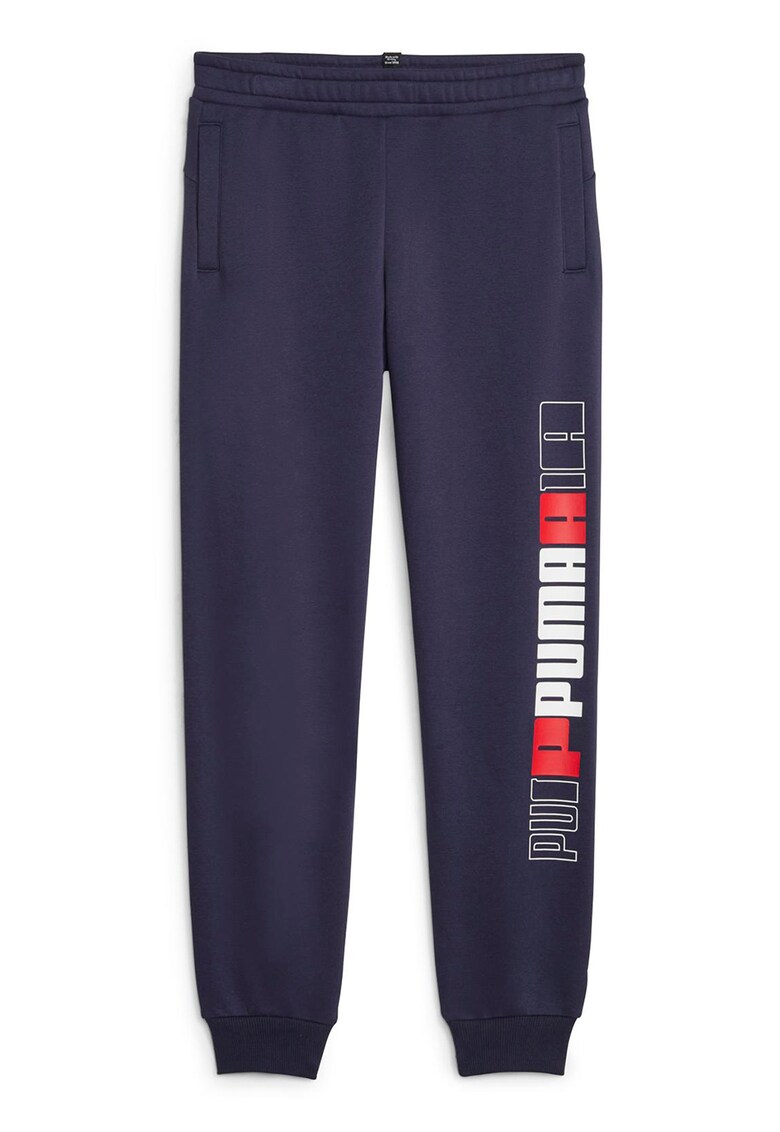 Pantaloni sport cu imprimeu logo si buzunare laterale