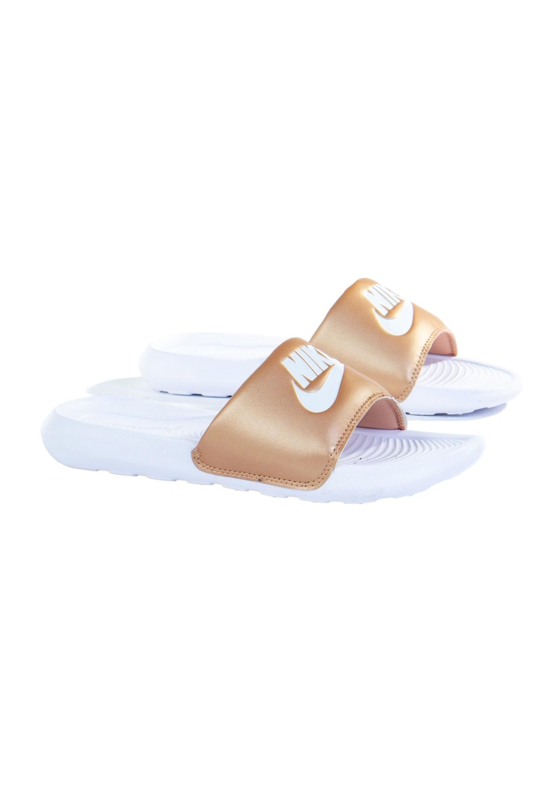 Papuci dama din piele sintetica Alb/Auriu -