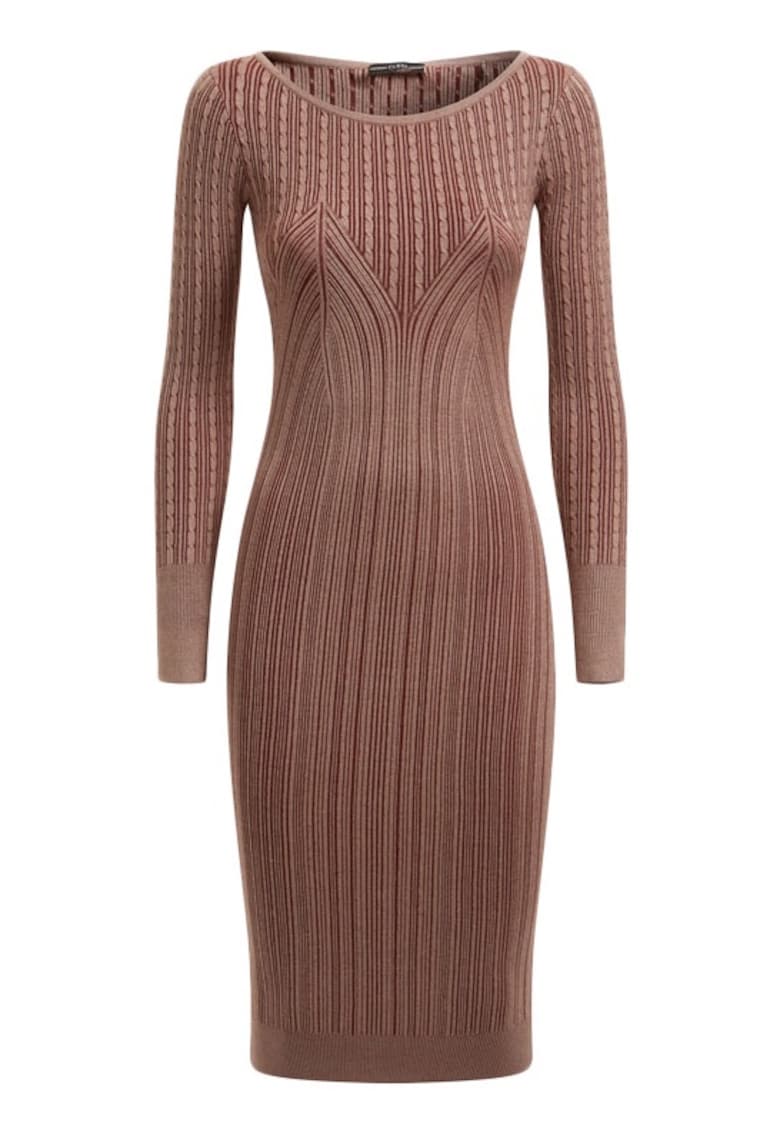 Rochie Dama - Cambrata cu imprimeu si decolteu rotund - Rosu stins Rosu stins