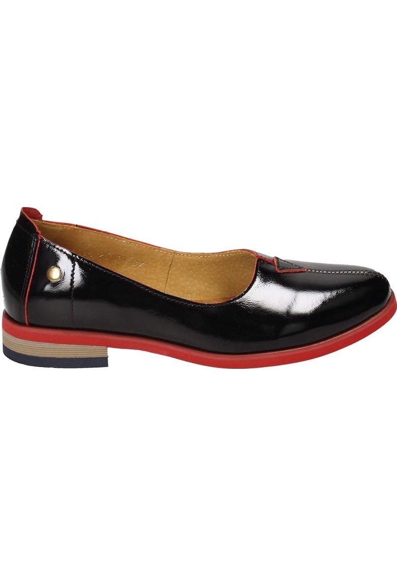 Pantofi dama - Piele naturala - Negru/Rosu -