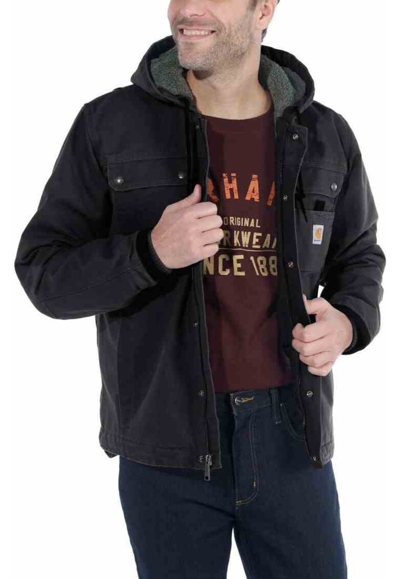 Geaca barbati Sandstone Barlett - negru - material bumbac - captuseala Sherpa - multe buzunare -