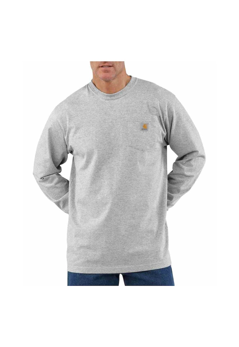 Tricou sport barbati Heavyweight - bumbac - maneca lunga - buzunar pe piept - gri -