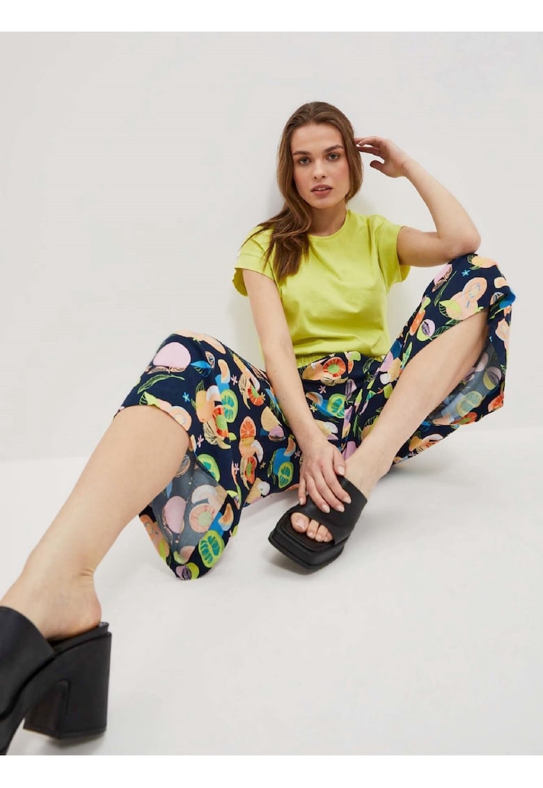 Pantaloni multicolori cu imprimeu - viscoza - Ecru
