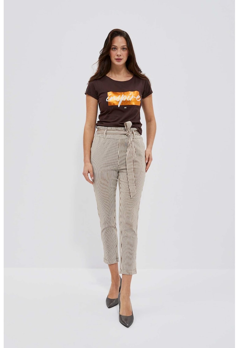 Pantaloni dama - Bumbac/Elastan - Maro/Alb -