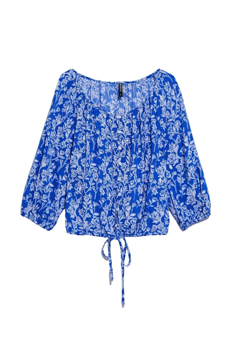 Camasa dama - Model cu imprimeu floral - Viscoza - Alb/Albastru - Alb/Albastru