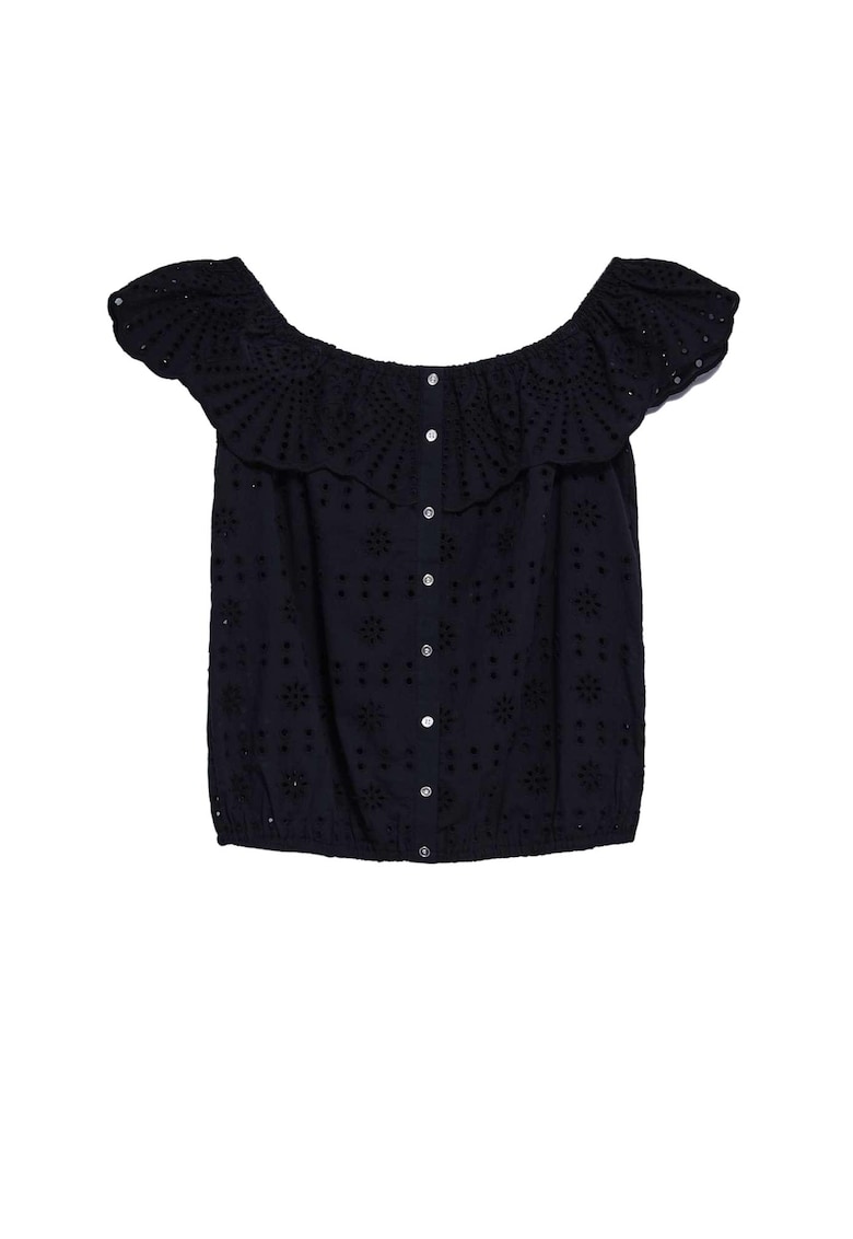 Bluza dama in stil boho cu decolteu spaniol - Bumbac - Negru - Negru