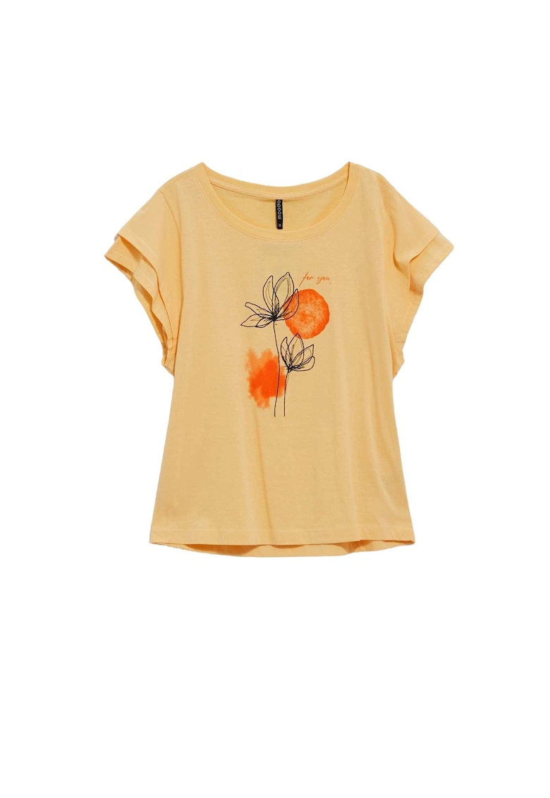 Bluza dama - Model cu floare imprimata - Bumbac - Galben - Galben