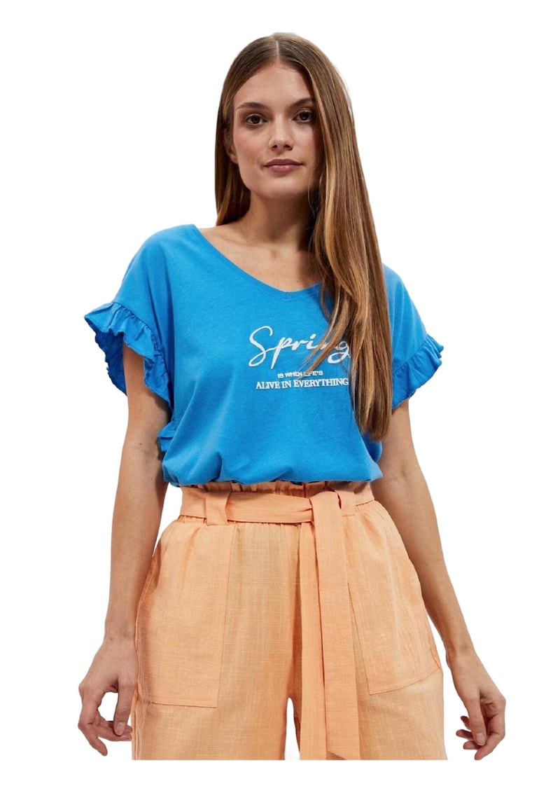 Bluza dama cu decolteu - Bumbac - Albastru - Albastru