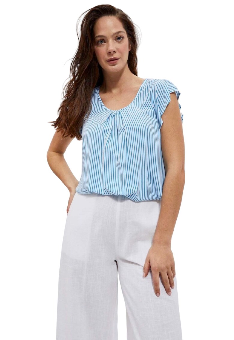 Bluza dama - Model cu dungi - Viscoza - Alb/Albastru - Alb/Albastru