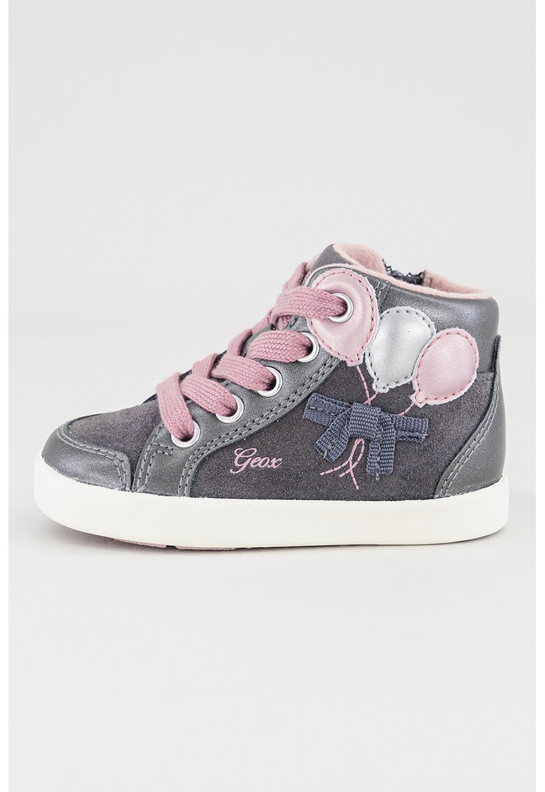 Pantofi sport mid-high de piele intoarsa cu aplicatii - Roz/Gri inchis