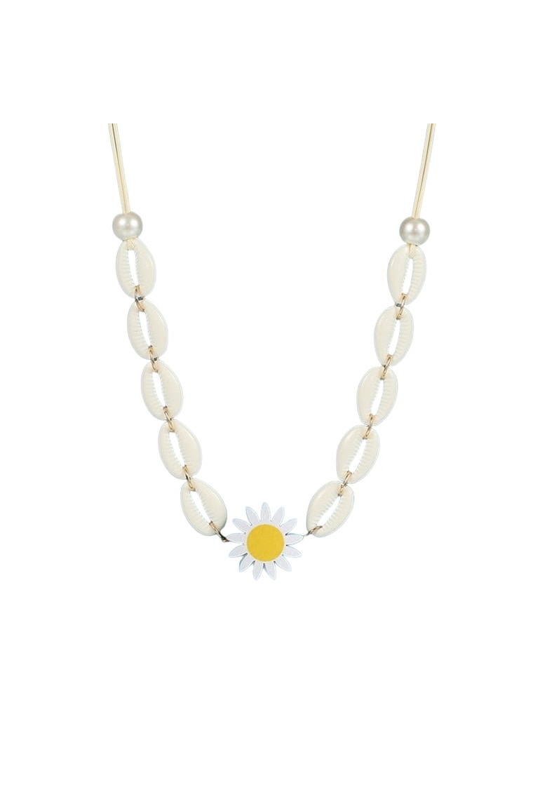 Colier bej - cu scoici naturale si floare - Finja C2