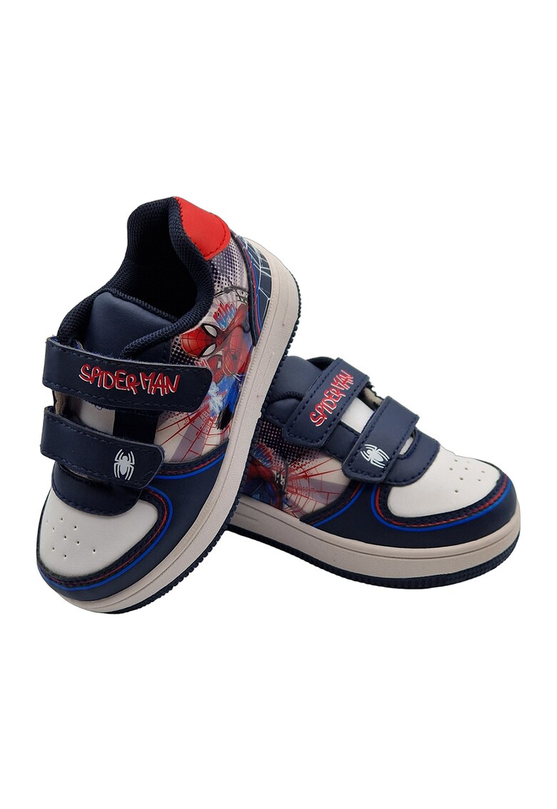 Pantofi sport de piele ecologica cu velcro si model Spiderman