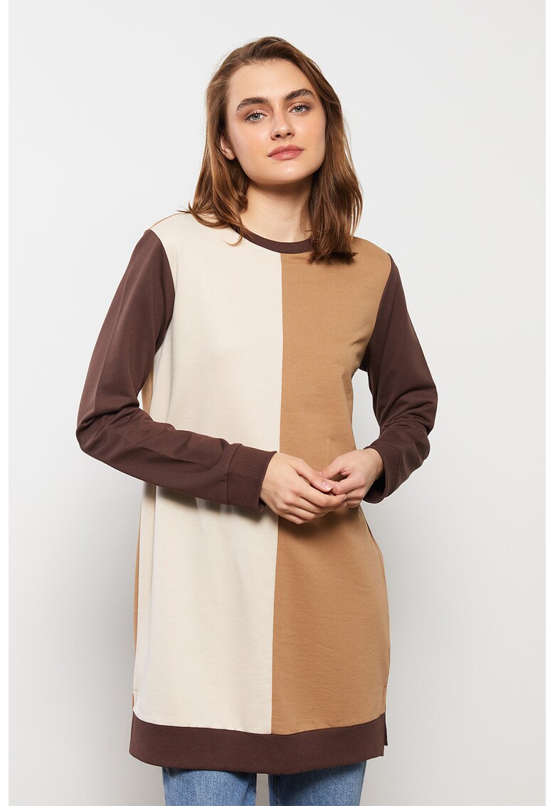 Bluza lunga cu design colorblock