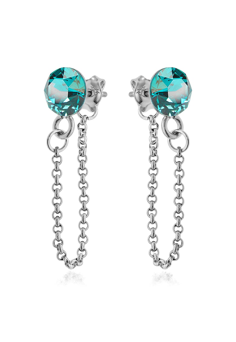 Cercei Argint 925 placat cu rodiu cu cristale Swarovski® Xirius Chain - Blue Zircon (turcoaz)