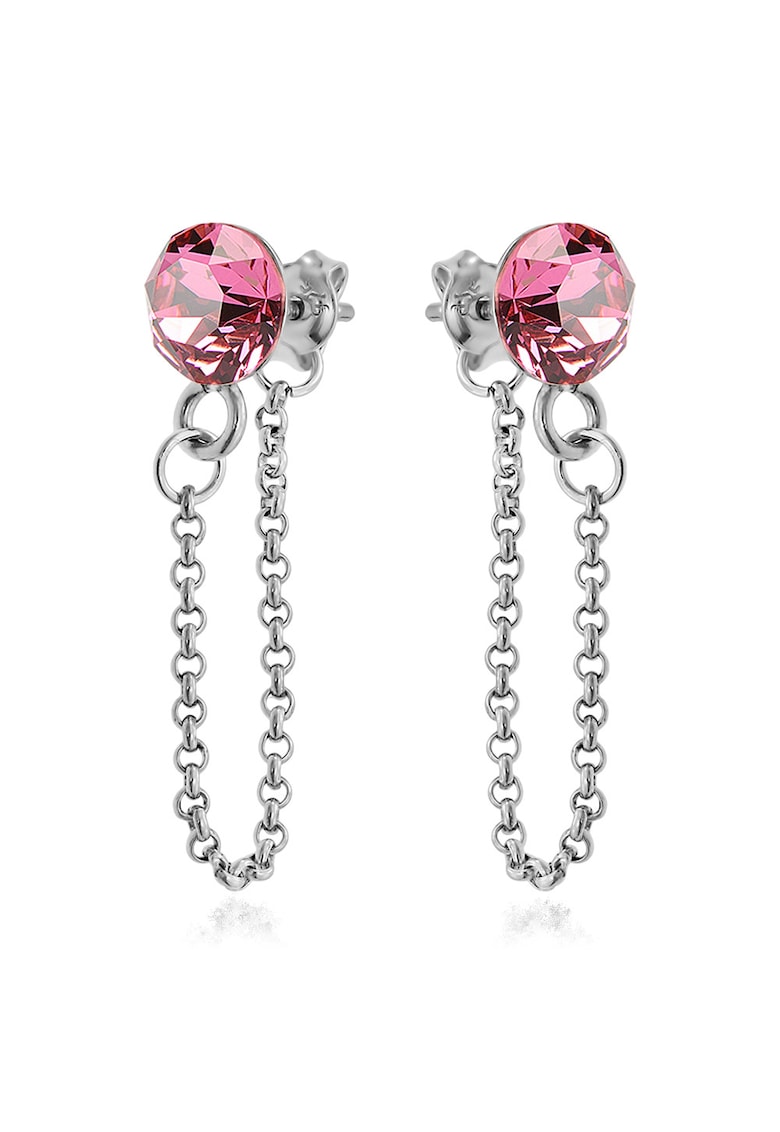 Cercei Argint 925 placat cu rodiu cu cristale Swarovski® Xirius Chain - Roz