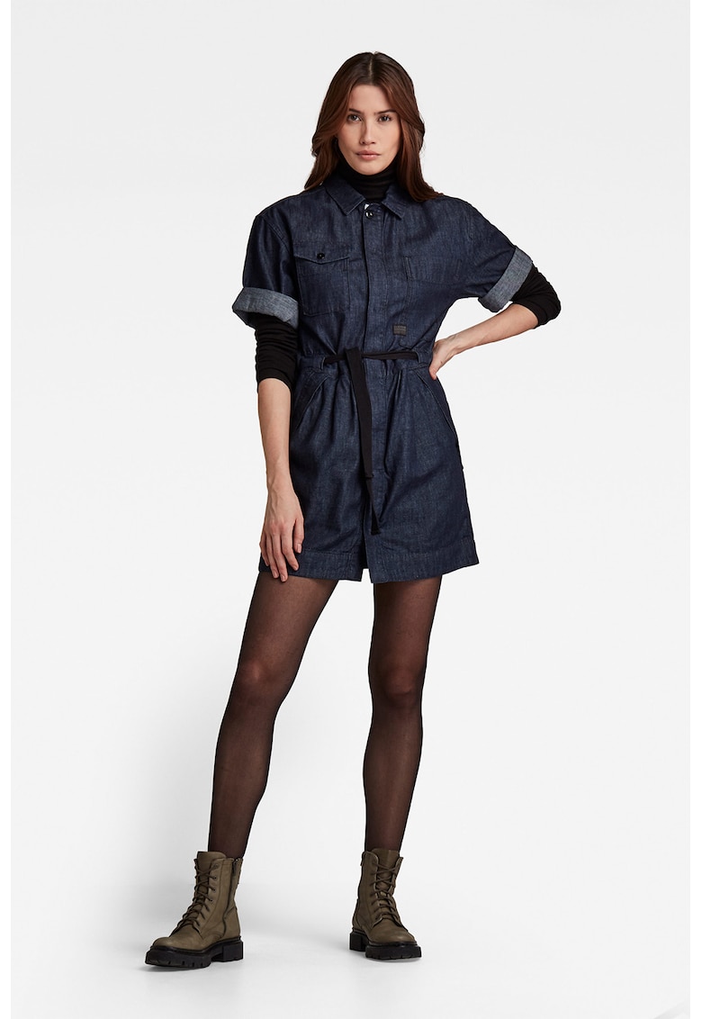 Rochie din denim cu cordon in talie