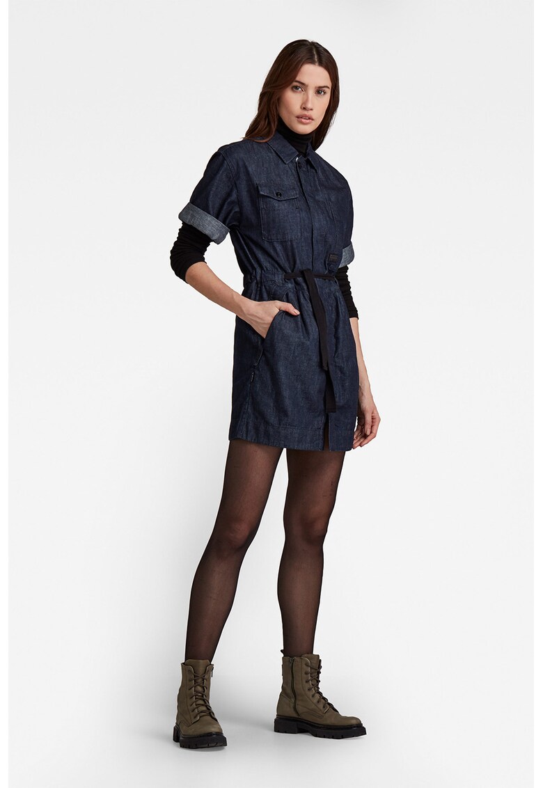 Rochie din denim cu cordon in talie