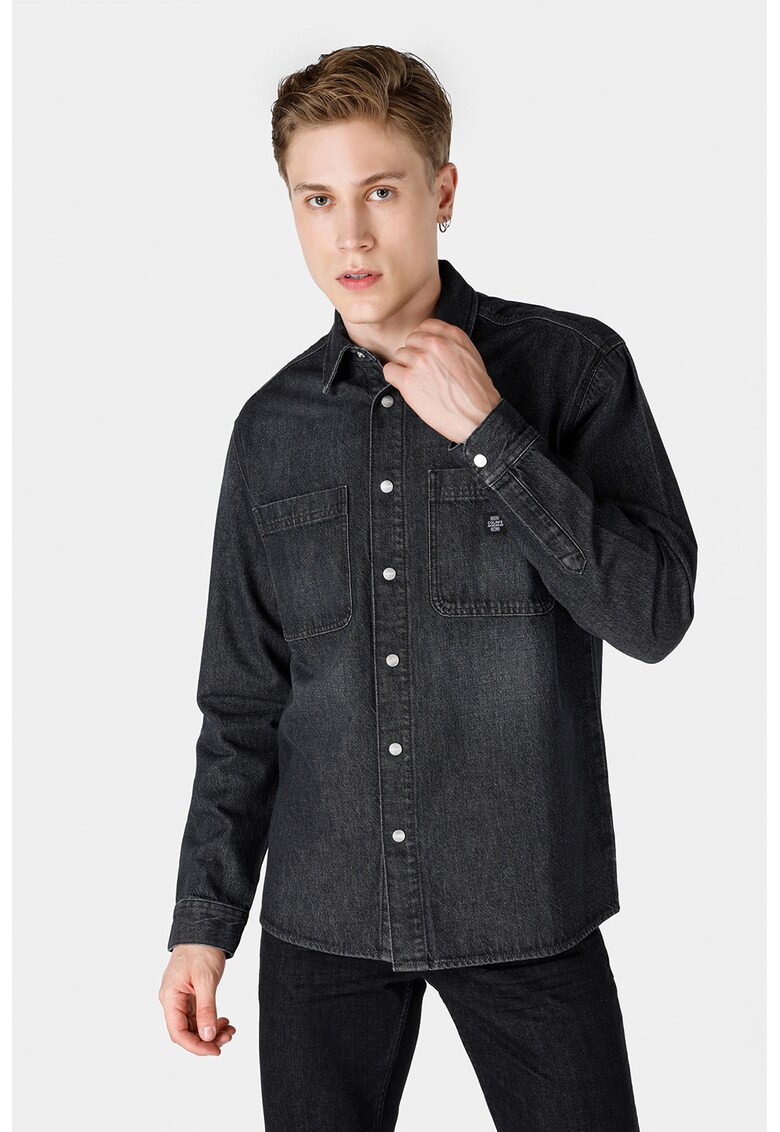 Jacheta din denim cu buzunare aplicate - Gri antracit